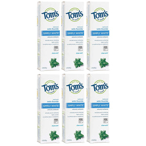 Tom’s of Maine Simply White Natural Toothpaste, Whitening Toothpaste, Natural Toothpaste, Clean Mint, 4.7 Ounce, 6-Pack